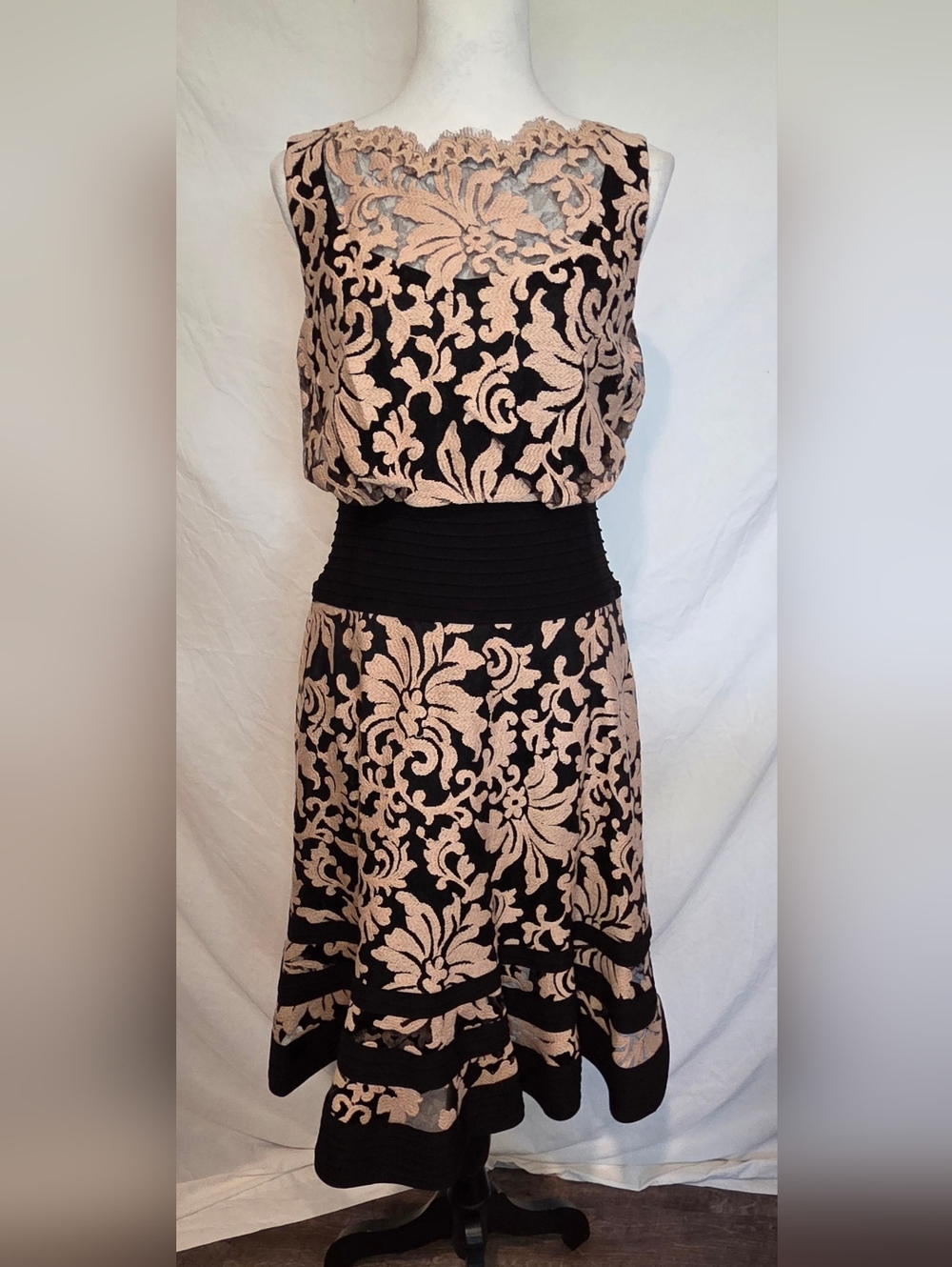 *NWOT* STUNNING Tadashi Shoji Black and Blush Floral Lace Dress